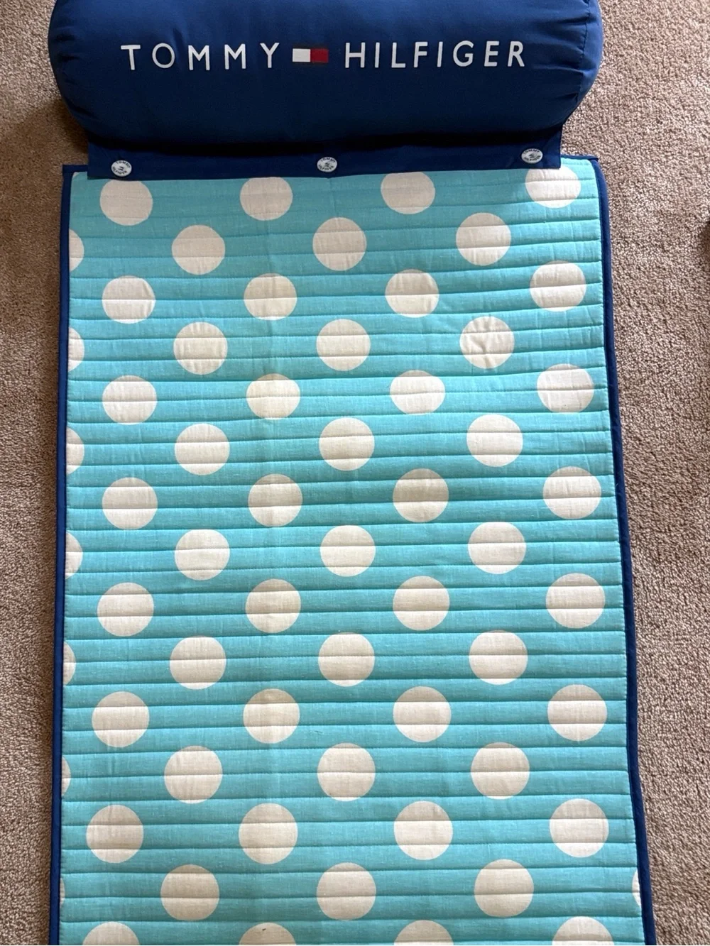 Polka Dot Beach/Yoga Mat Carrier - Aqua and White with Navy Trim includes Pillow